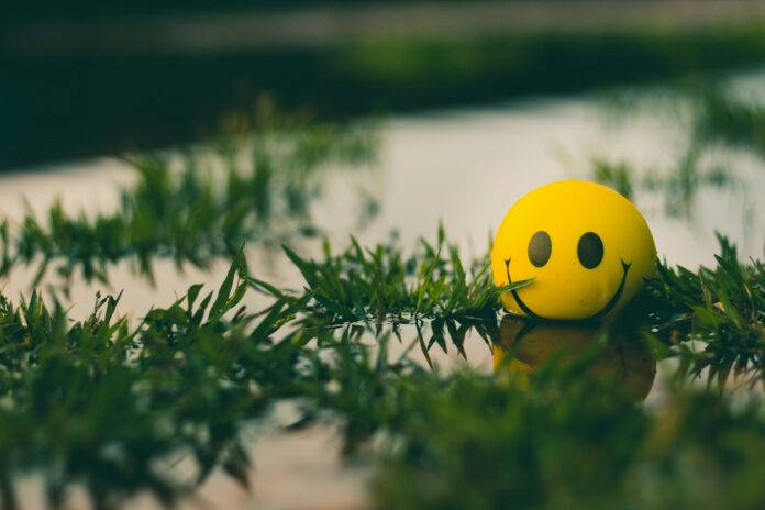 Photo by Ahmed Zayan a yellow ball with a smiley face sitting in the grass